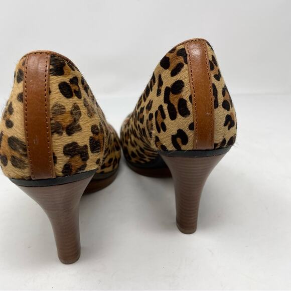 Sofft Brown Tan Leopard Leather Upper Platform Heels 8.5 - Picture 7 of 11